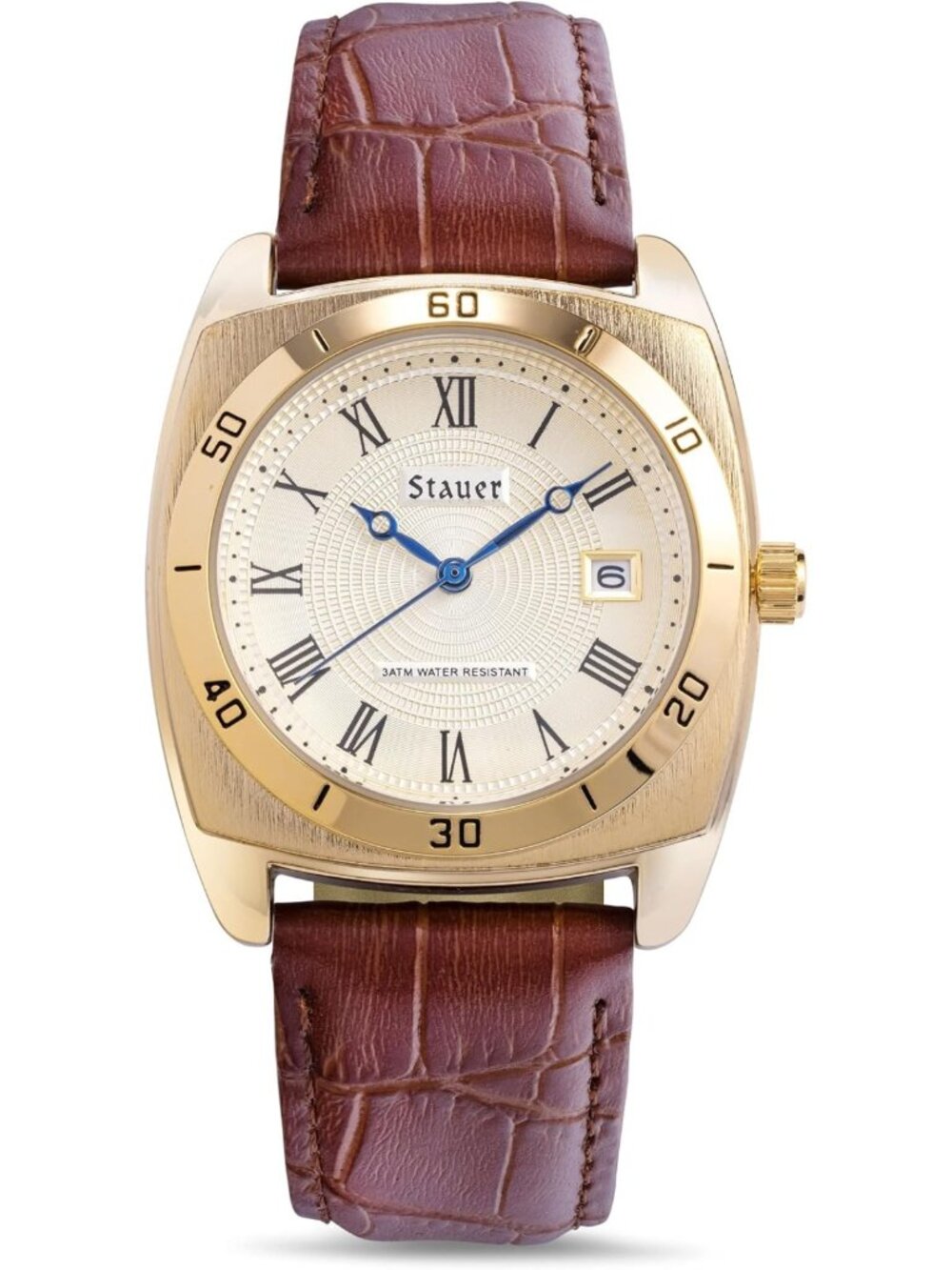 Men's 36mm Gold Alloy Watch with Brown Leather Band & Cotswold Crystal